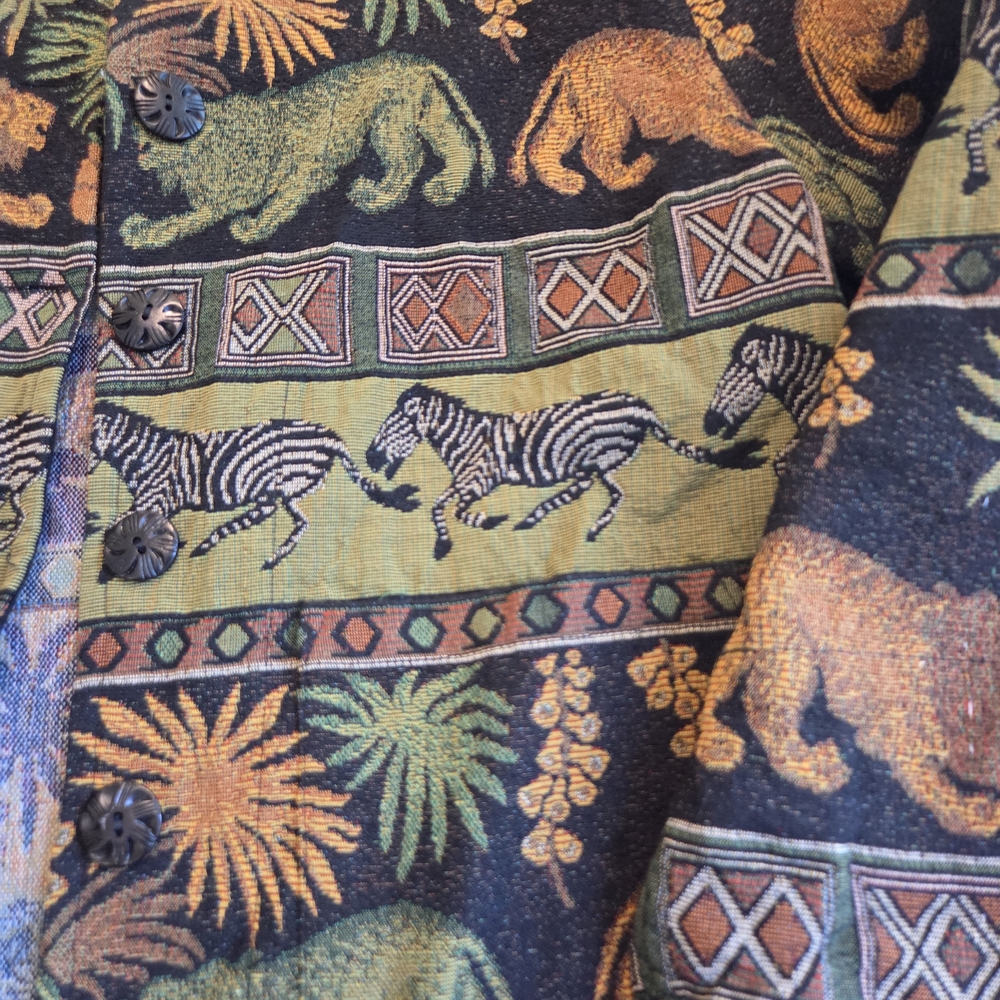 Vintage Anu Safari Tapestry Blazer Jacket, Lions & Zebras Animal Print, Medium - Picture 7 of 7